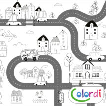 Autópálya színező bal oldala, házakkal, repülővel, taxival