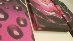 rózsaszín tavirózsás vászonkép alulról fotózva, hogy látszódjon a visszahajló oldala